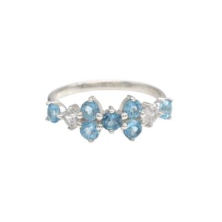 Top Quality 3mm Round Swiss Blue Topaz And Zircon Cluster Ring In 925 Sterling Silver