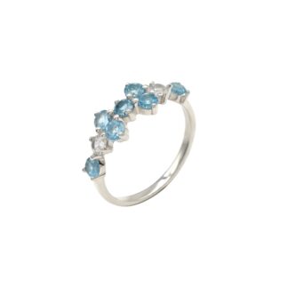 Top Quality 3mm Round Swiss Blue Topaz And Zircon Cluster Ring In 925 Sterling Silver
