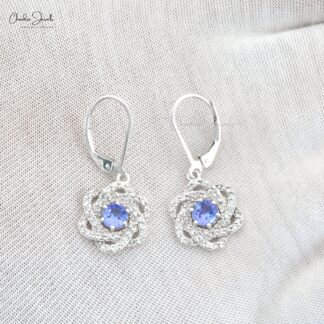 AAA Tanzanite Floral Dangle Earring In 925 Sterling Silver Zircon Lever Back Earrings