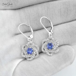 AAA Tanzanite Floral Dangle Earring In 925 Sterling Silver Zircon Lever Back Earrings
