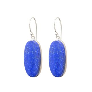 Dangle Oval Cabochon Earrings With Lapis Lazuli Wire Set In 925 Sterling Silver Earrings