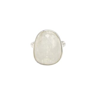 High Quality Solitaire Ring In 925 Silver Faceted Rainbow Moonstone Handmade Ring