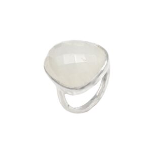 High Quality Solitaire Ring In 925 Silver Faceted Rainbow Moonstone Handmade Ring