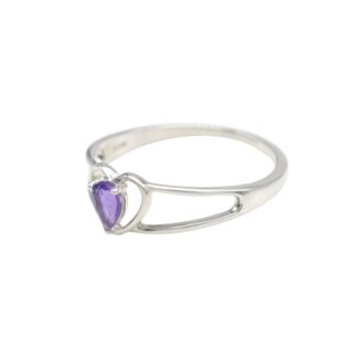 Heart Shape Sterling Silver Ring With 5x3mm Amethyst Gemstone Dainty Love Rings