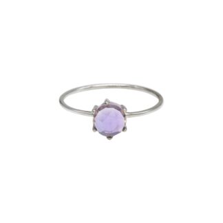 High Polish 925 Sterling Silver Pink Amethyst Round Cabochon Prong Set Ring For Her