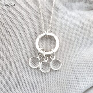 925 Sterling Silver White Topaz Three Stone Detachable Dangling Charm Necklace