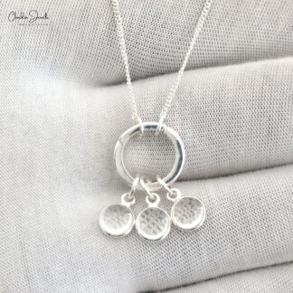 925 Sterling Silver White Topaz Three Stone Detachable Dangling Charm Necklace