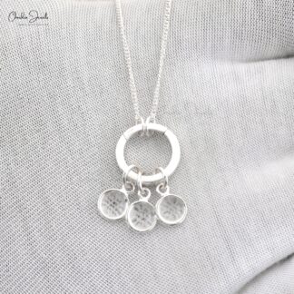 925 Sterling Silver White Topaz Three Stone Detachable Dangling Charm Necklace