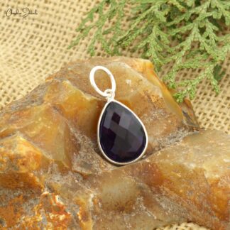 Pear Rose Cut Amethyst Solitaire Pendant In 925 Sterling Silver Dangling Women Necklace