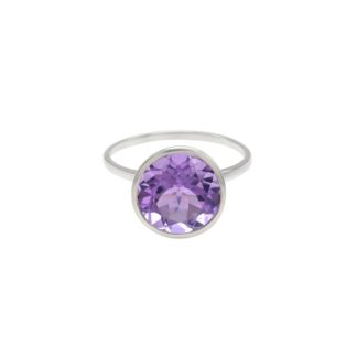 Solitaire Engagement Ring In 925 Sterling Silver Amethyst Gemstone Bezel Set Rings