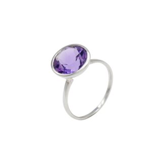 Solitaire Engagement Ring In 925 Sterling Silver Amethyst Gemstone Bezel Set Rings