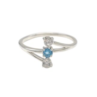 Dainty 3 Stone Sterling Silver Ring With 3mm Swiss Blue Topaz And Zircon Women Ring
