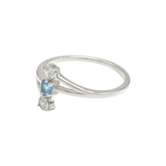 Dainty 3 Stone Sterling Silver Ring With 3mm Swiss Blue Topaz And Zircon Women Ring