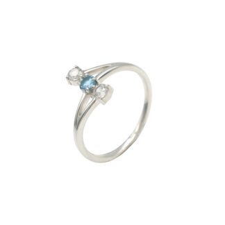 Dainty 3 Stone Sterling Silver Ring With 3mm Swiss Blue Topaz And Zircon Women Ring