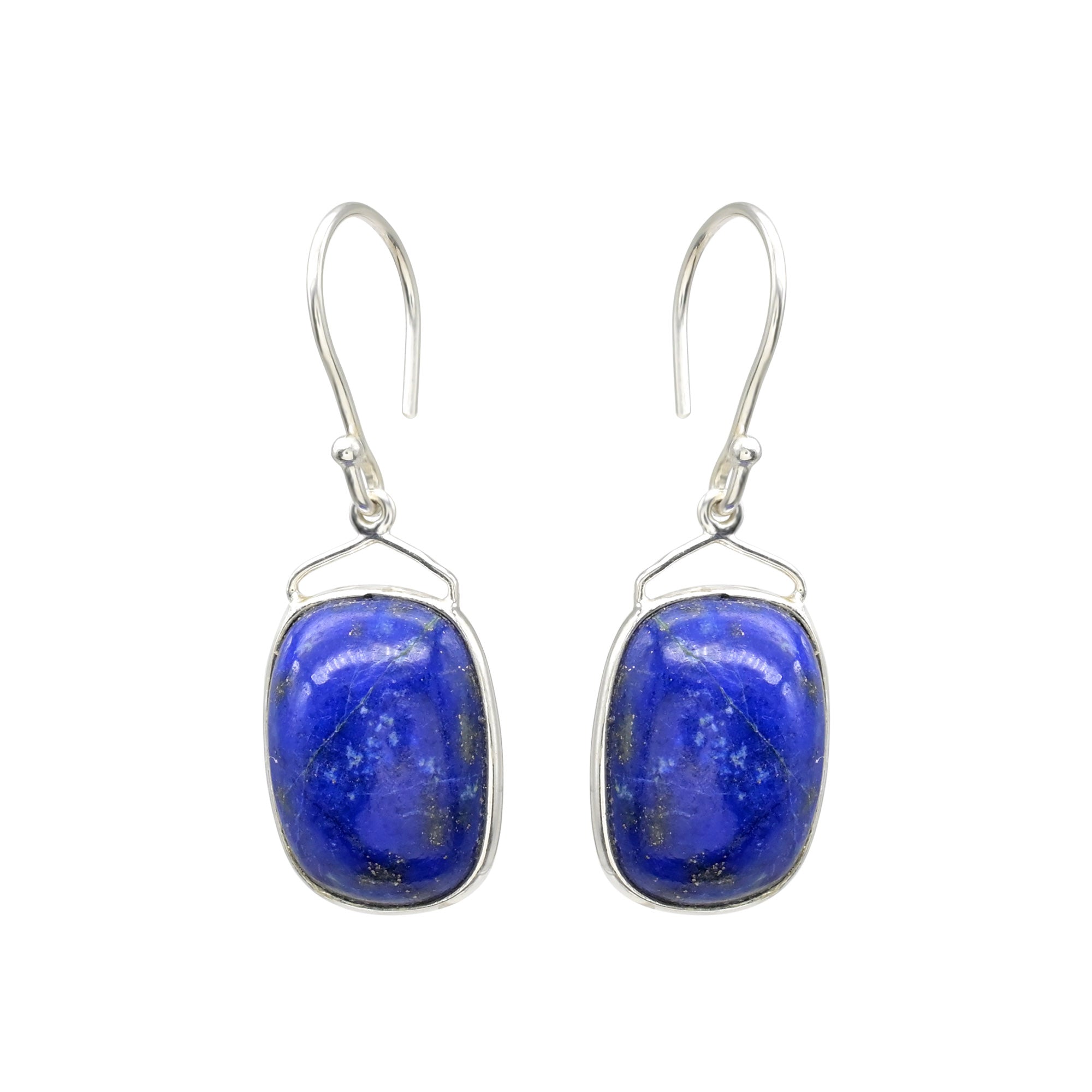 Natural Lapis Lazuli Solitaire Earrings With High Polish Sterling Silver Dangle Earrings