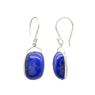 Natural Lapis Lazuli Solitaire Earrings With High Polish Sterling Silver Dangle Earrings