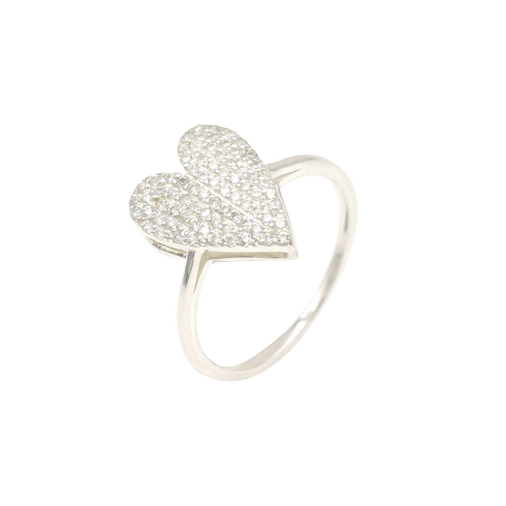 Cluster Heart Shape Ring In 925 Solid Silver White Zircon 1mm Round Cut Love Rings