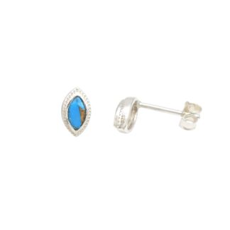 Bezel Set 925 Sterling Silver Studs With 0.26 Ct Copper Turquoise Push Back Earrings