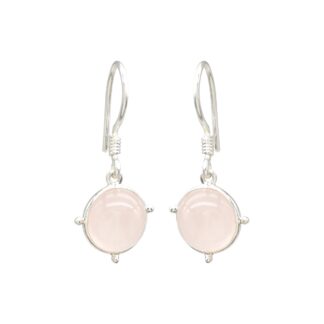 High Quality Rose Quartz Round Cabochon Dangle Earrings In 925 Sterling Silver