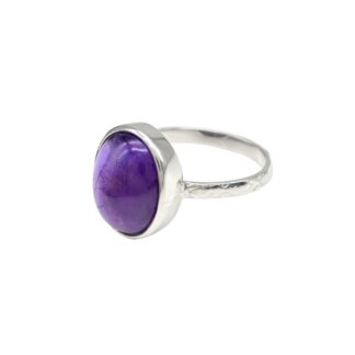 Solitaire Sterling Silver Ring With 5.43 Ct Oval Amethyst February Birthstone Rings