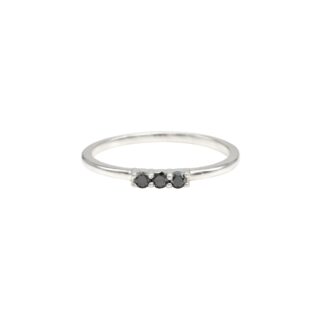 Dainty Round Cut 0.11 Ct Black Diamond 3 Stone Minimal Ring In 925 Sterling Silver