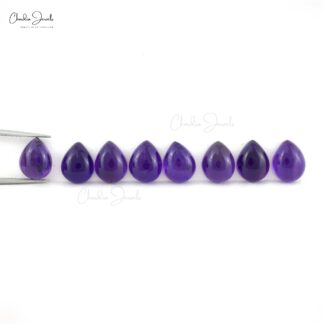Natural Amethyst Pear Cabochon 10x8mm Loose Gemstones Lot For Jewelry Making, 8 Piece