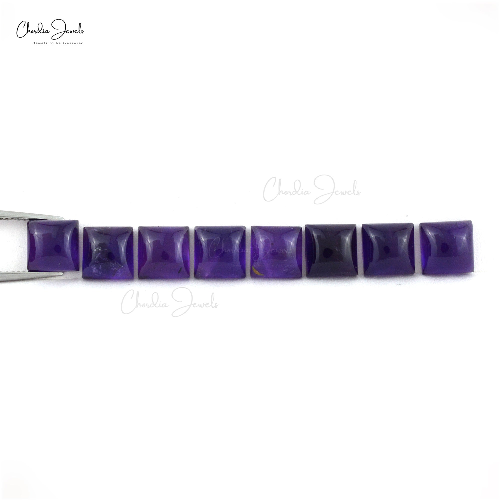 Square Cabochon 8mm Amethyst Semi Precious Loose Gemstone For Sale, 8 Piece