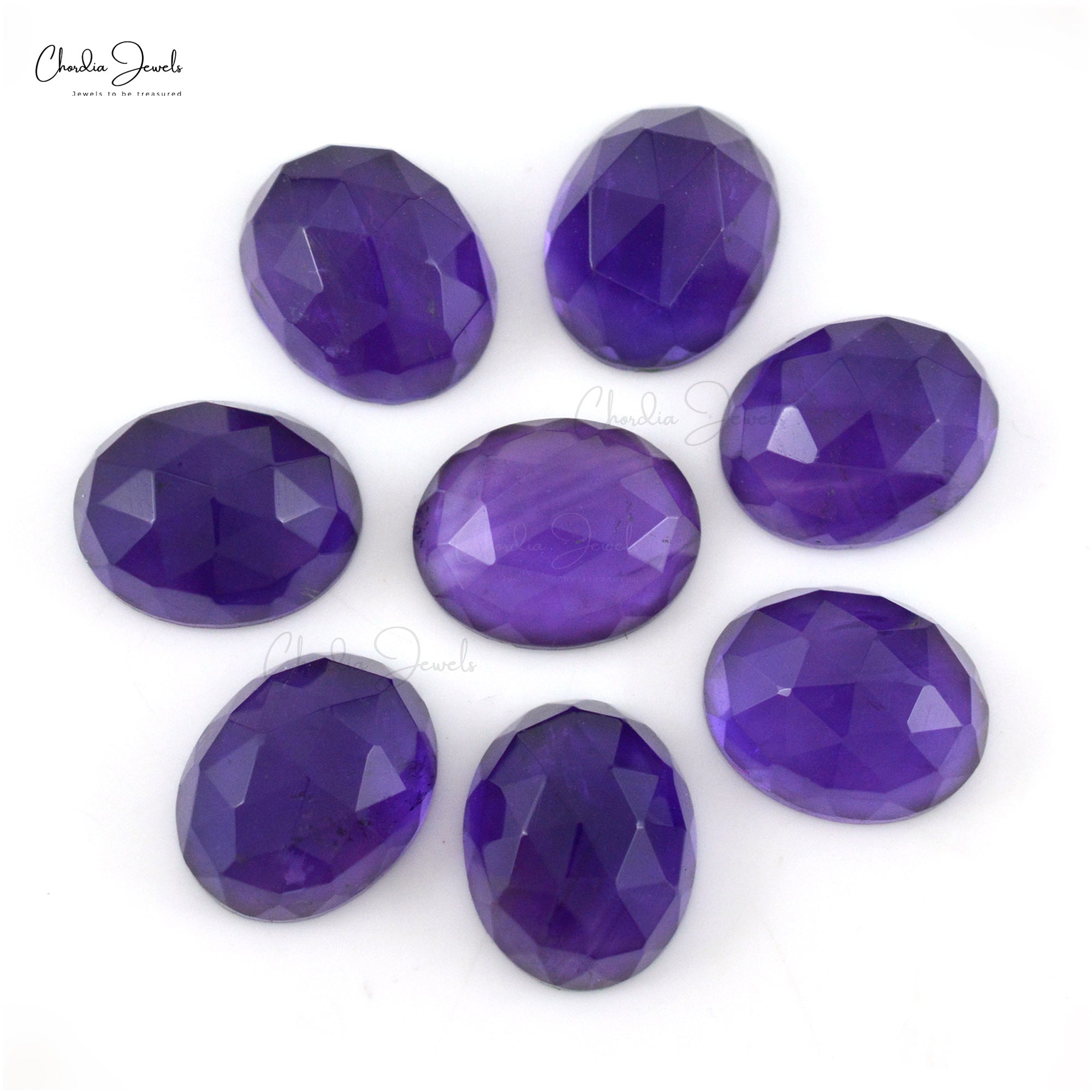 Natural Loose Gemstone Amethyst 10×8 Oval Rose Cut Stone for Necklace, 8 Piece