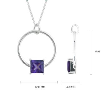 High Quality Amethyst Square Cut Charm Necklace in 925 Sterling SIlver Jewelry