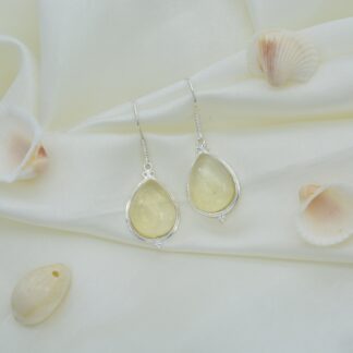 Gemstone Dangle Earrings In 925 Sterling Silver Lemon Quartz Cabochon Earrings