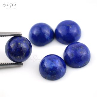 Round Cabochon 9mm Semi Lapis Lazuli Loose Stone For Sale, 5 Piece