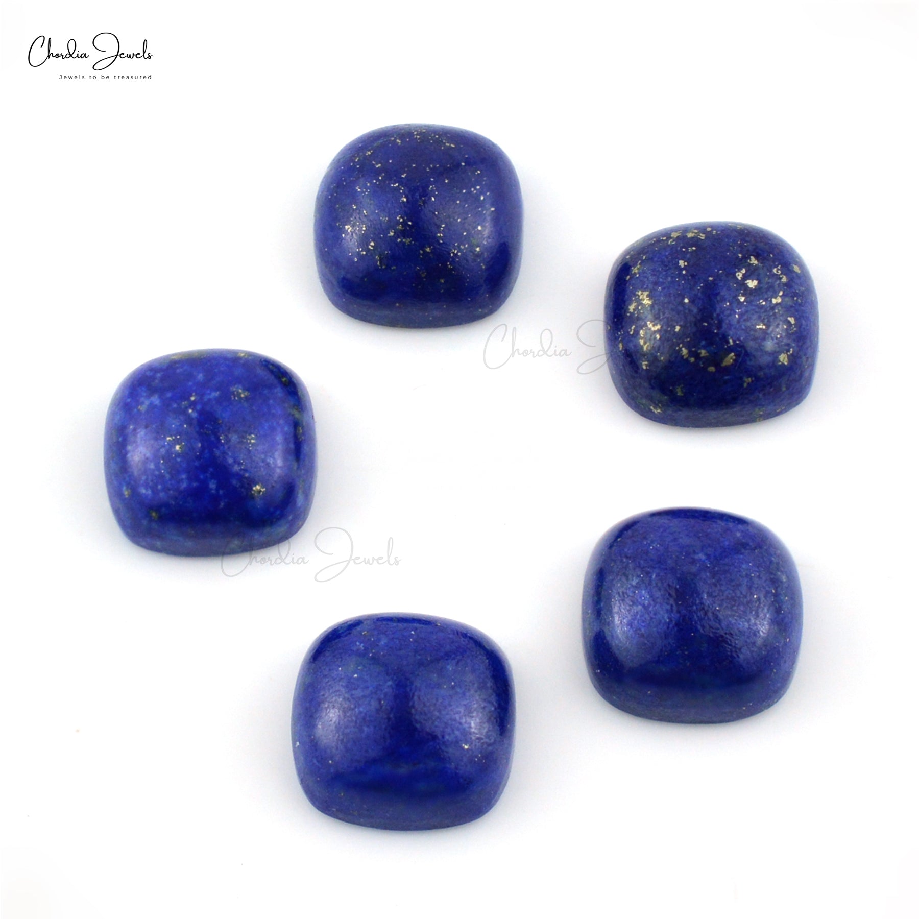 Semi Precious Square Cabochon 17.18 Carat Lapis Lazuli Loose Gemstone, 5 Piece