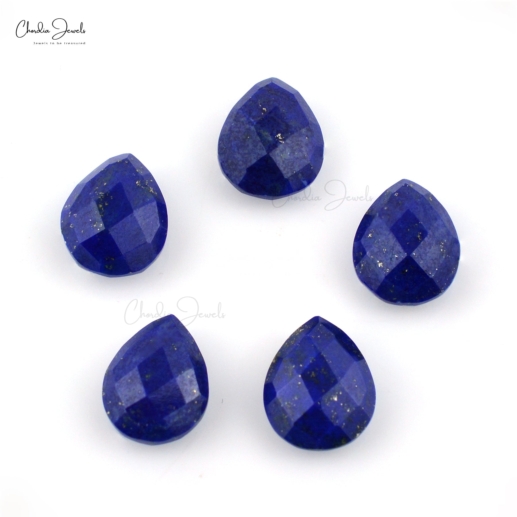 Semi Precious Lapis Lazuli 10x8mm Pear Both Side Faceted Loose Stone For Sale, 5 Piece
