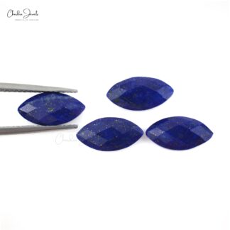 Natural Lapis Lazuli Rose Cut Marquise 12x6mm Loose Stones Lot For Jewelry Making, 4 Piece