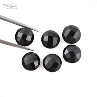 Natural Loose Gemstone Black Spinel 8mm Round Briolette Stone for Necklace, 6 Piece