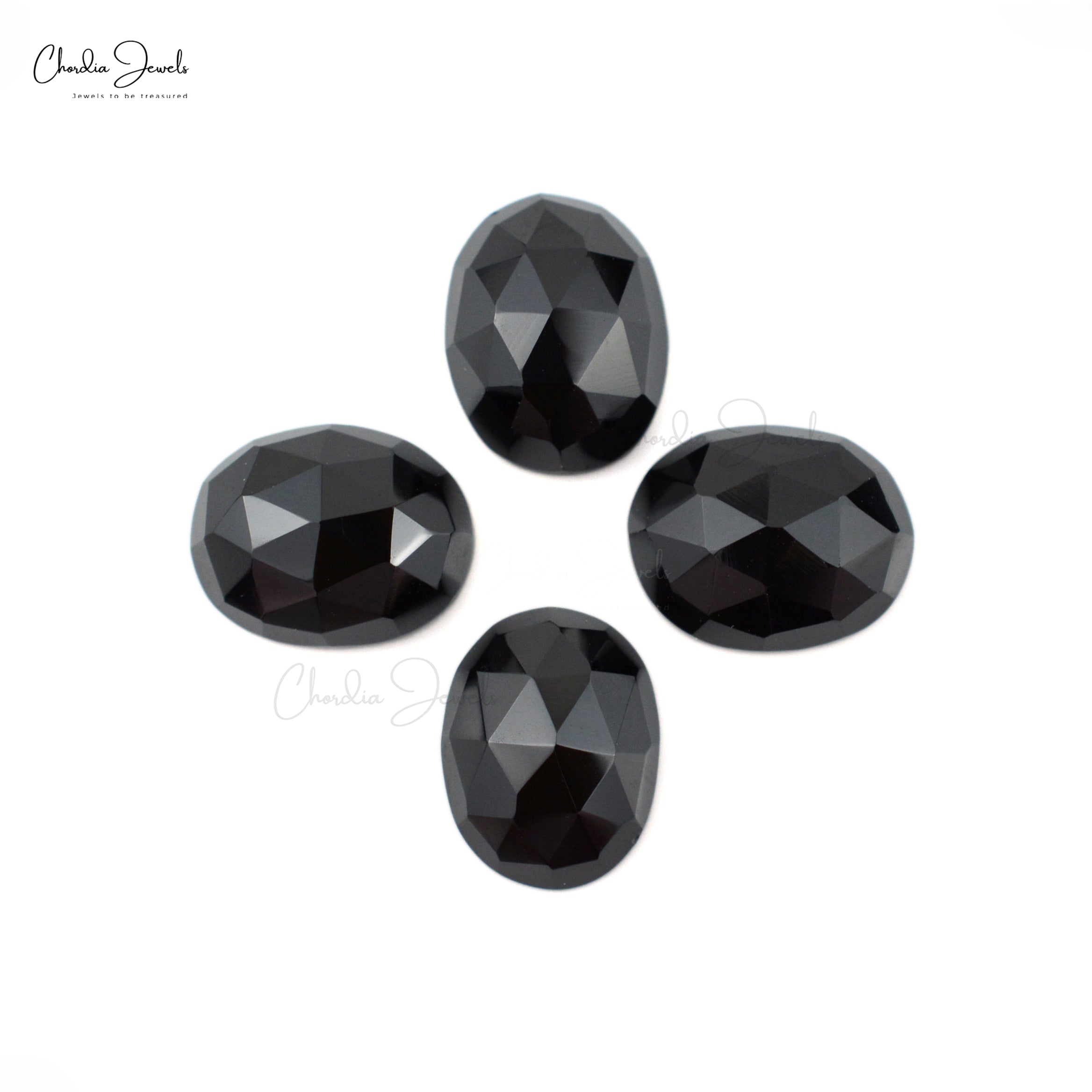 Genuine Loose Stone 10x8mm Oval Rose Cut Black Spinel Gemstone for Sale, 4 Piece