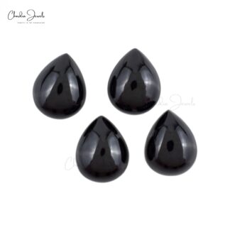 Semi Precious Black Spinel Pear 10x8mm Loose Cabochon Wholesale Stone Lot, 4 Piece