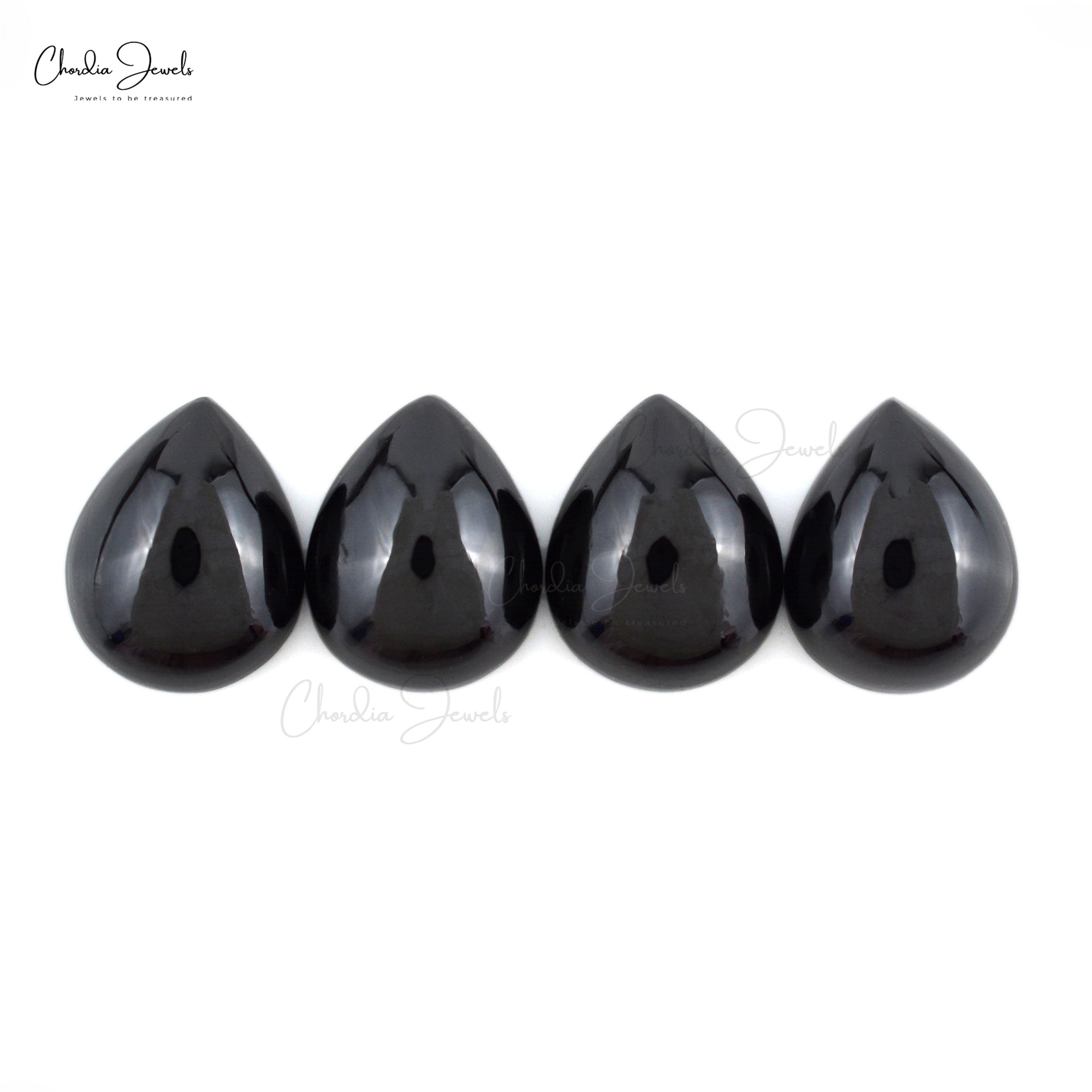 Semi Precious Black Spinel Pear 10x8mm Loose Cabochon Wholesale Stone Lot, 4 Piece