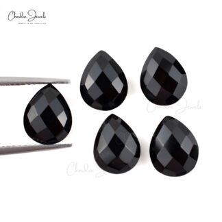 Pear Briolette 10x8mm Black Spinel Gemstone Faceted Loose Stones for Necklace, 5 Piece
