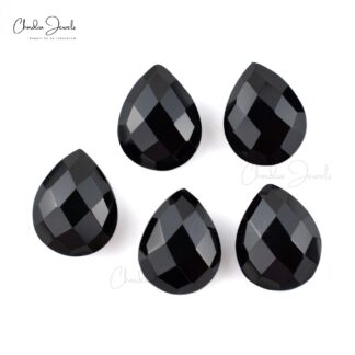 Pear Briolette 10x8mm Black Spinel Gemstone Faceted Loose Stones for Necklace, 5 Piece