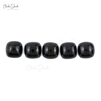Natural Black Spinel Square Cabochon 8mm Loose Gemstone Lot For Jewelry Making, 5 Piece