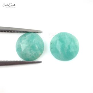Round Rose Cut 8mm Amazonite Semi Precious Loose Gemstone Pair, 2 Piece
