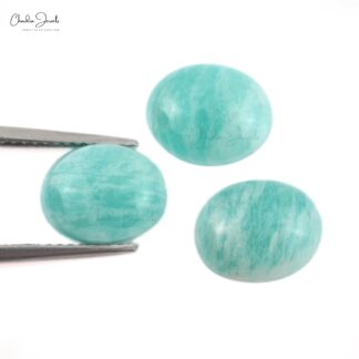 Loose Oval Cabochon 8.37 Ct Amazonite Semi Precious Gemstone For Sale, 3 Piece