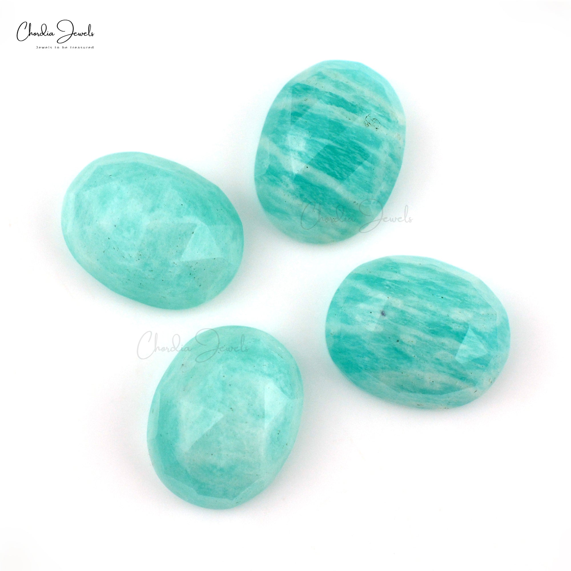 Natural Loose Gemstone Amazonite 11 Ct Oval Rose Cut Stone for Necklace, 4 Piece