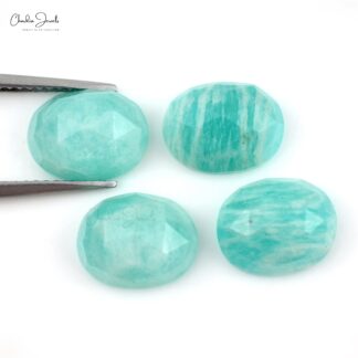Natural Loose Gemstone Amazonite 11 Ct Oval Rose Cut Stone for Necklace, 4 Piece
