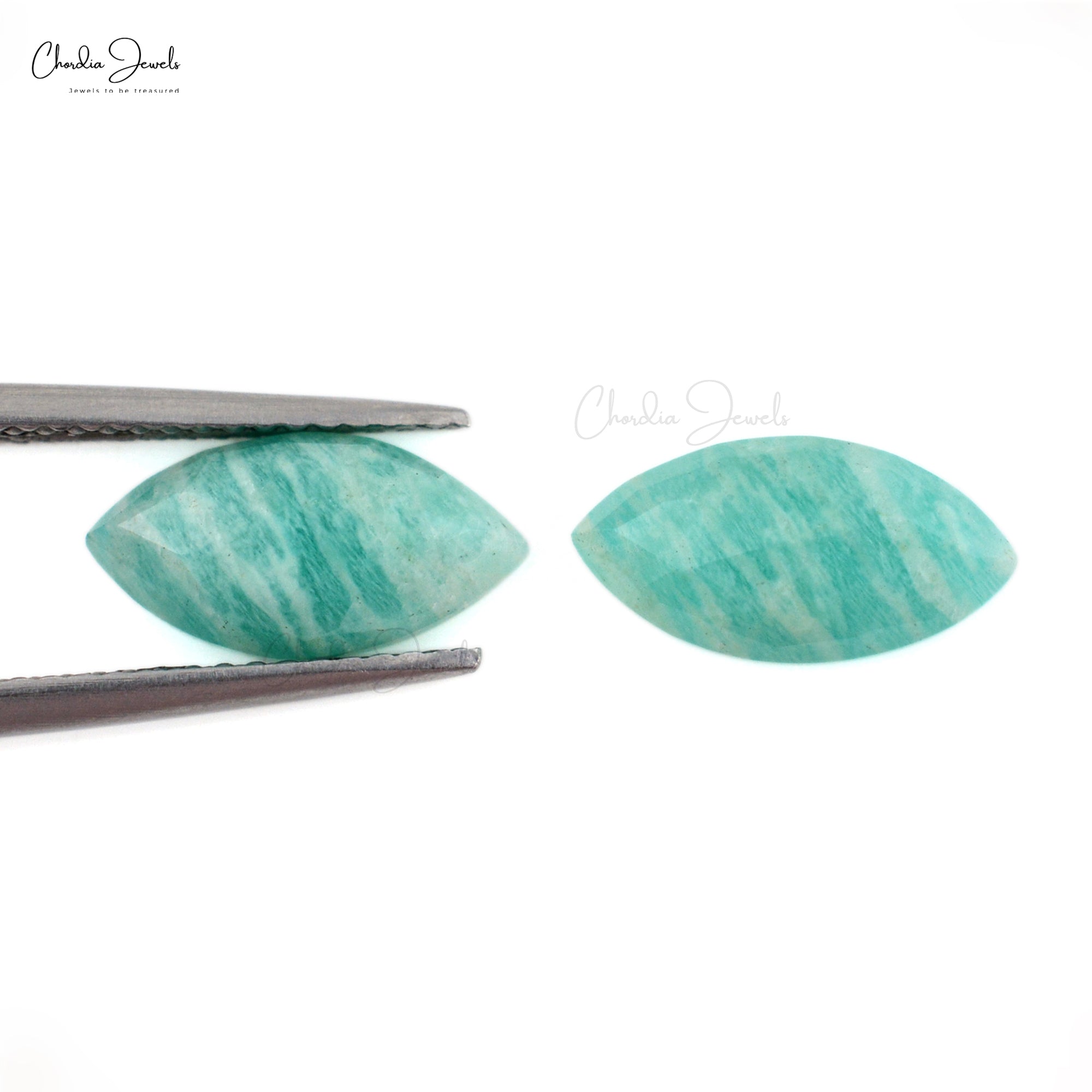 Semi Precious Amazonite Marquise 12x6mm Loose Rose Cut Faceted Stone Pair, 2 Piece
