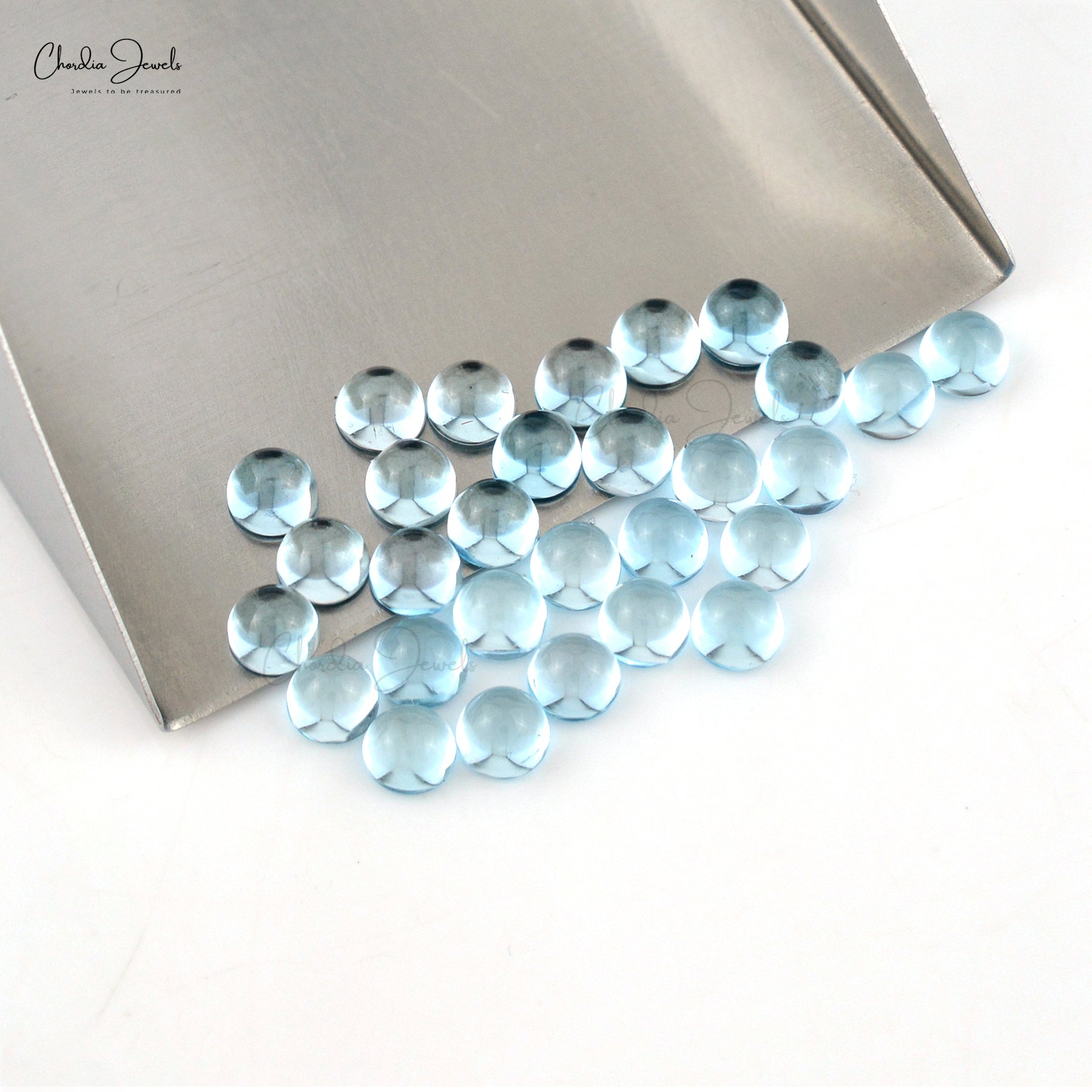 Natural Sky Blue Topaz Cabochon 4mm Loose Gemstone Lot For Jewelry Making, 29 Piece