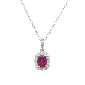 IGI Certified Halo Pendant In 14k Real White Gold Burma Ruby Diamond Pendant For Her