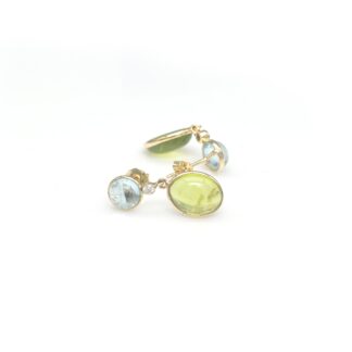 Bezel Set Trio Earring With 8x6mm Peridot And Aquamarine Diamond 14k Yellow Gold Earrings