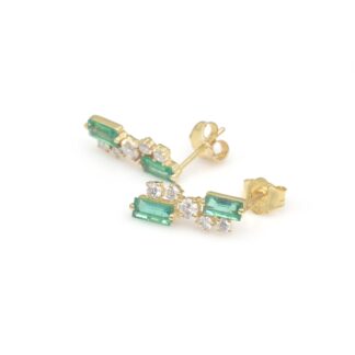 Real 14k Yellow Gold Dainty Stud With 0.73 Ct Baguette Emerald Diamond Cluster Earrings